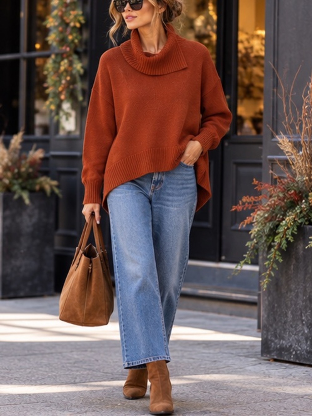 Nordstrom Signature Rust Cashmere Split Cowl Neck Pullover Sweater M